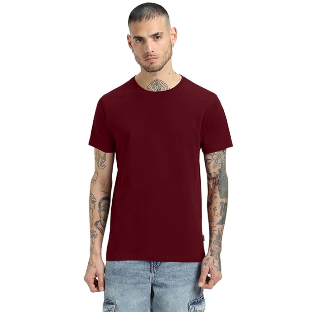 Men Pure Cotton Maroon T-shirts