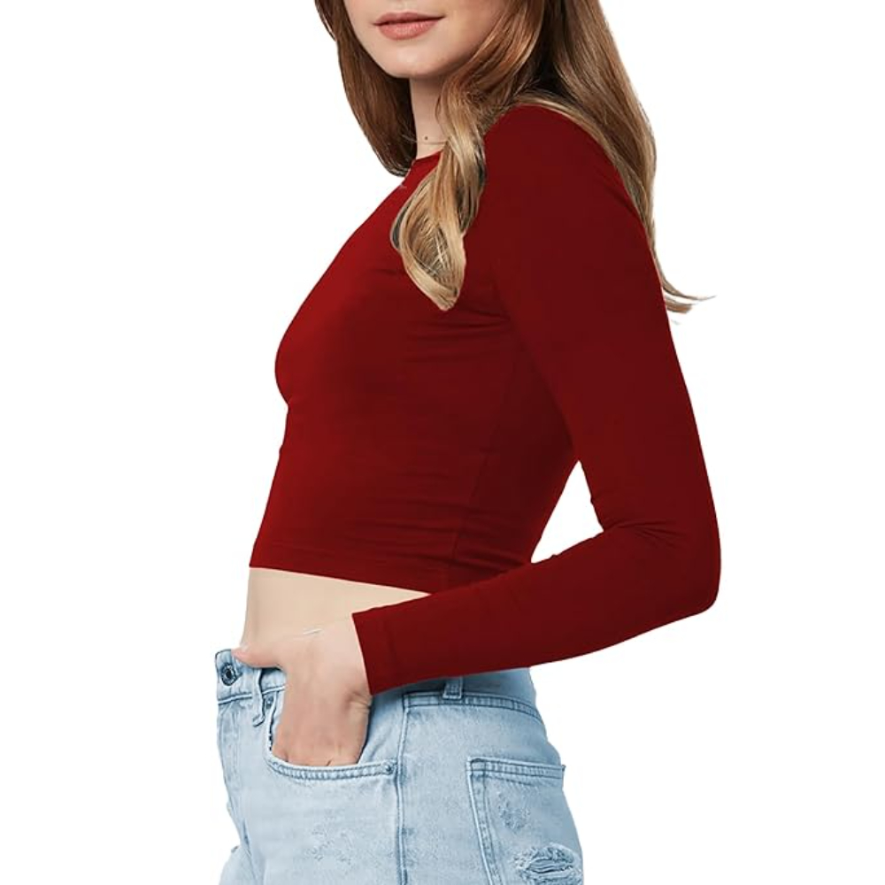 Women Cotton Boat Neck Maroon Top - Image 3