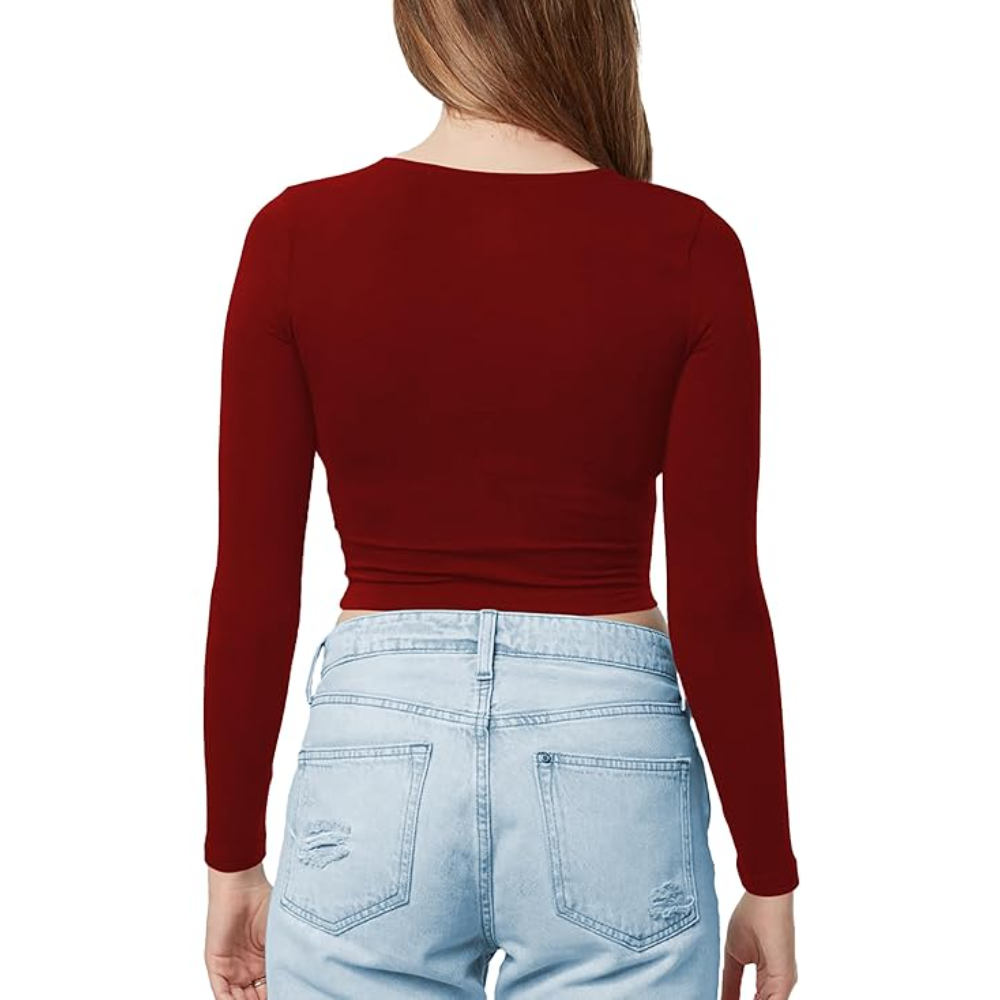 Women Cotton Boat Neck Maroon Top - Image 2