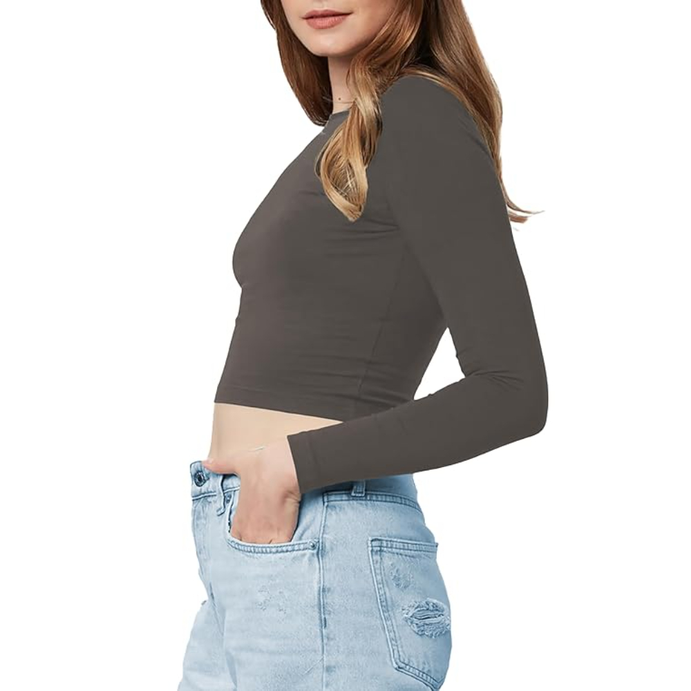 Women Cotton Boat Neck Slate Grey Top - Image 3