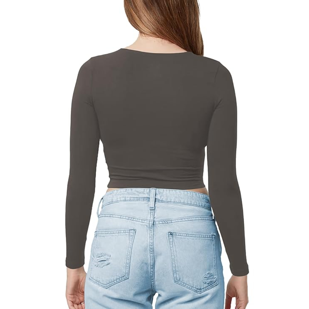 Women Cotton Boat Neck Slate Grey Top - Image 2