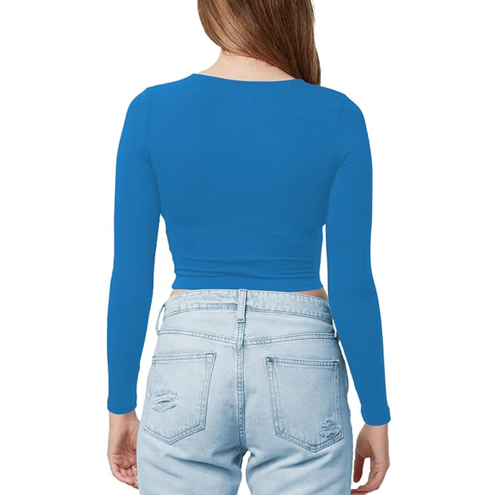 Women Cotton Boat Neck Teal Blue Top - Image 2