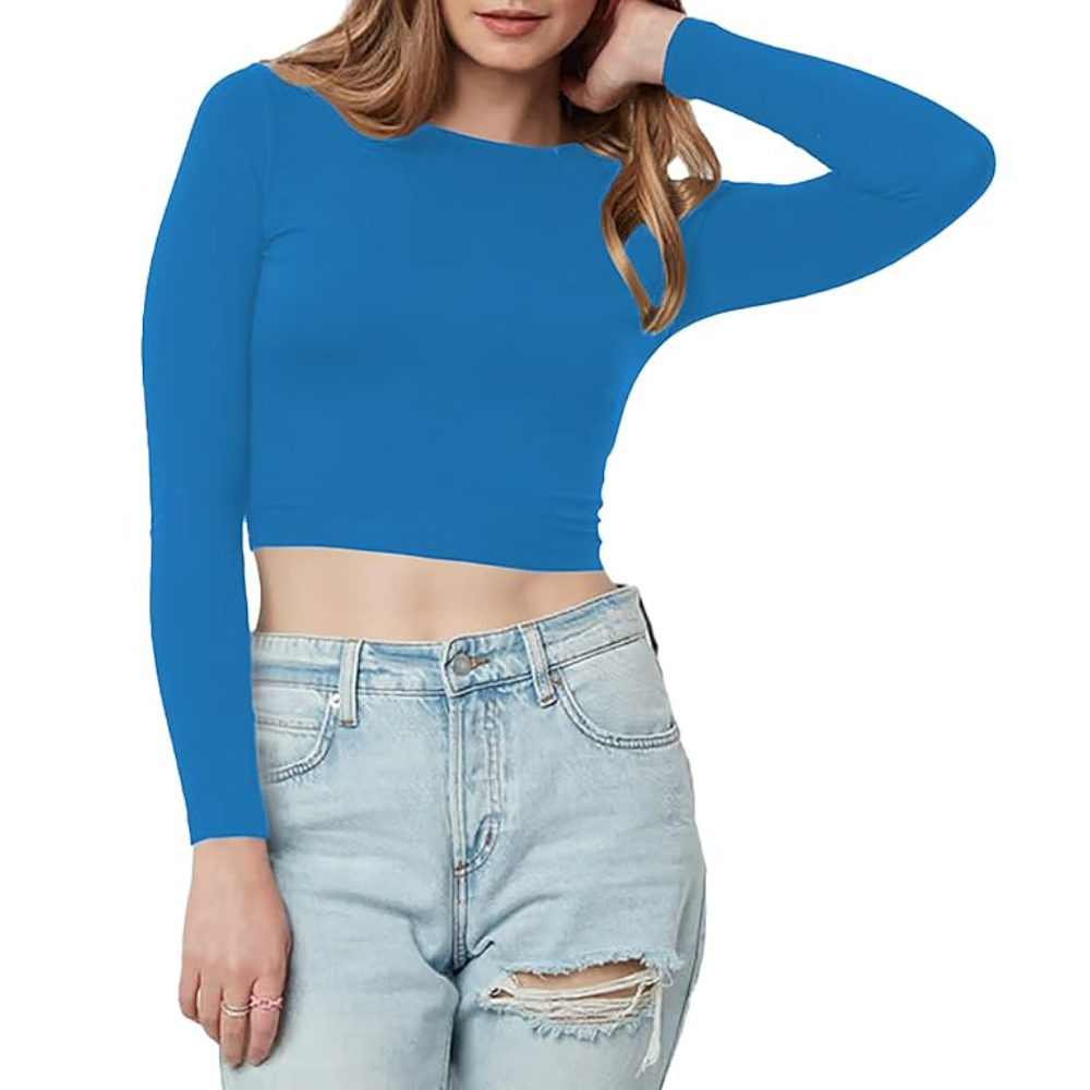 Women Cotton Boat Neck Teal Blue Top