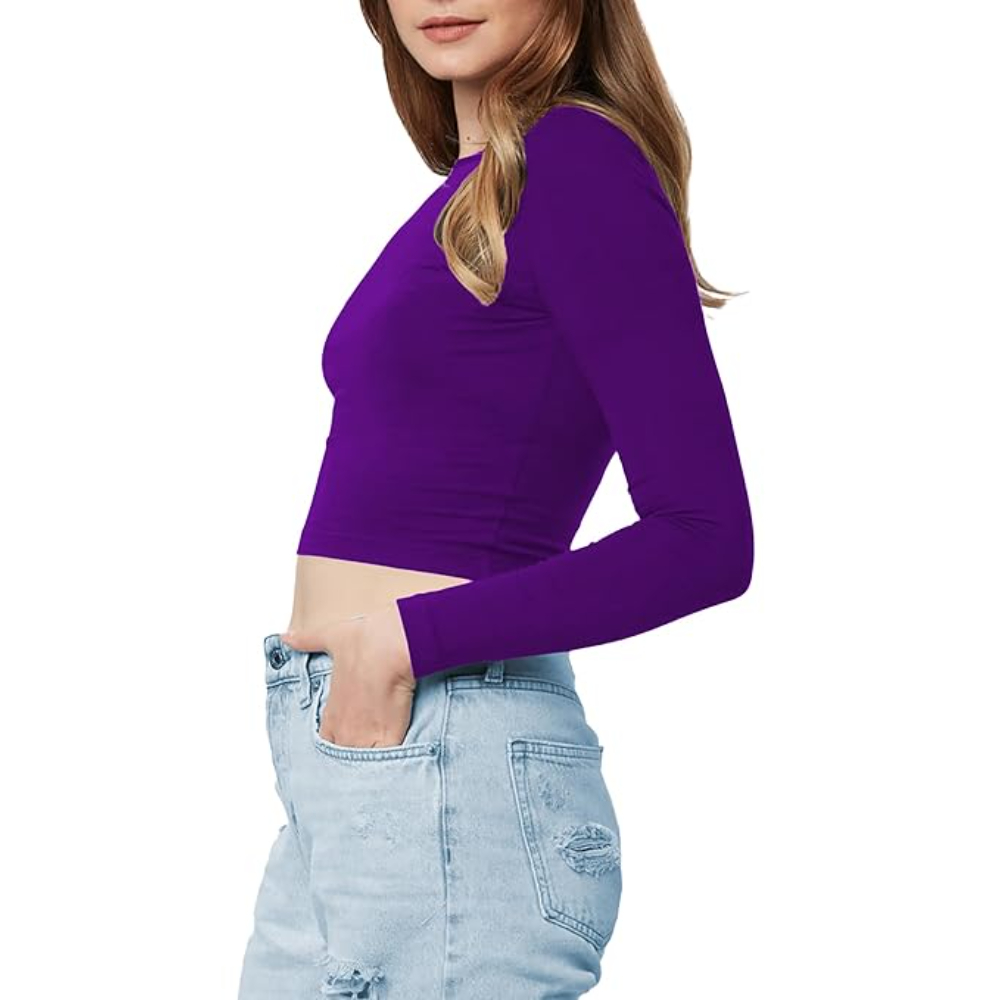 Women Cotton Boat Neck Violet Top - Image 3