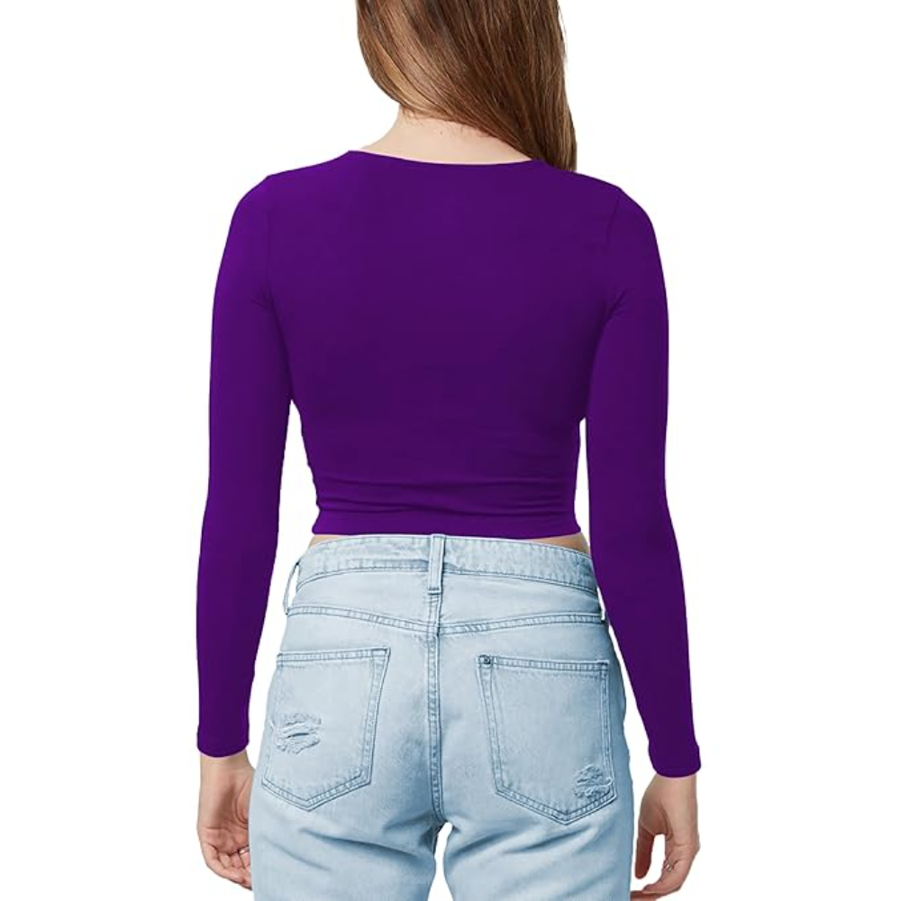 Women Cotton Boat Neck Violet Top - Image 2