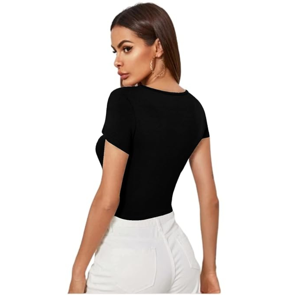 Women Short Sleeves Black Crop Top - Image 2
