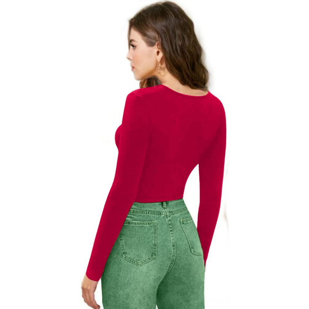 Women V-Neck Pink Crop Top - Image 2