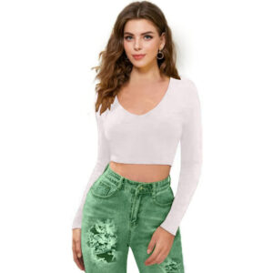 Women V-Neck White Crop Top