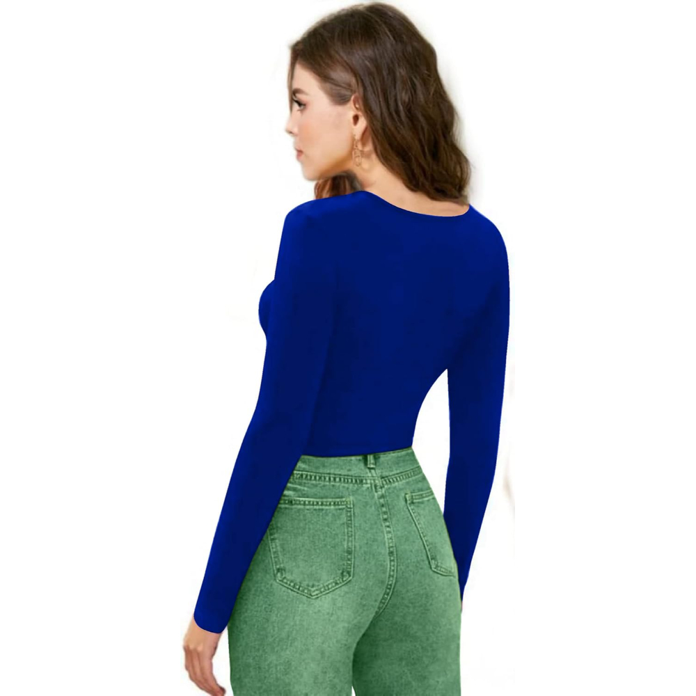 Women V-Neck Royal Blue Crop Top - Image 2
