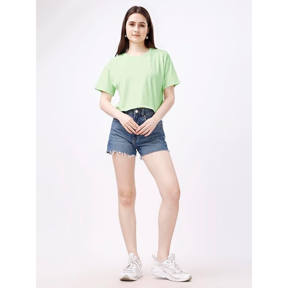 Women Oversized Cyan Crop Top - Image 3