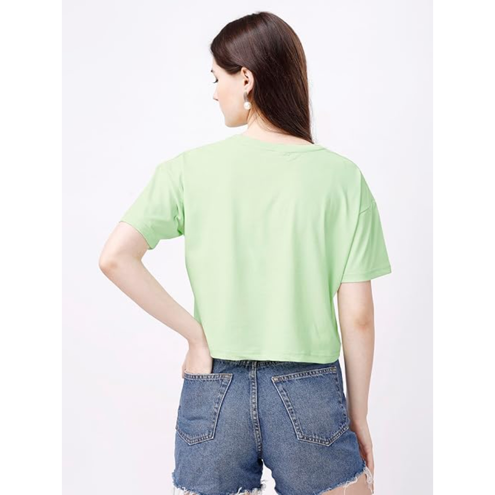 Women Oversized Cyan Crop Top - Image 2