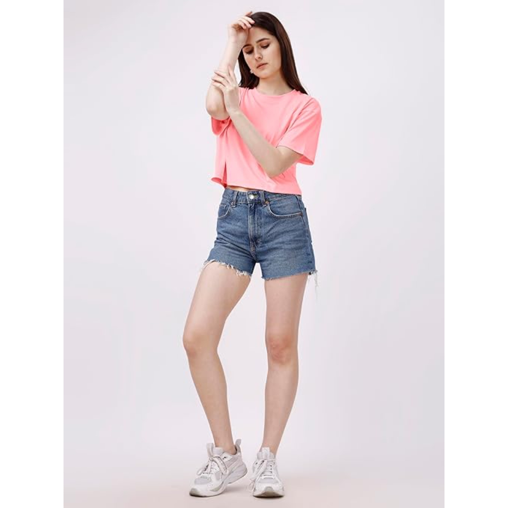 Women Oversized Peach Crop Top - Image 3