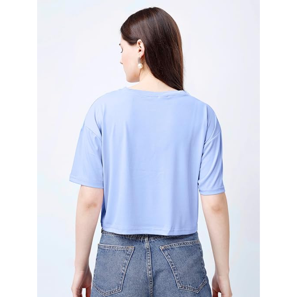 Women Oversized Sky Blue Crop Top - Image 2