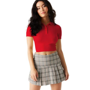 Women Ribbed Button Up Red Crop Top