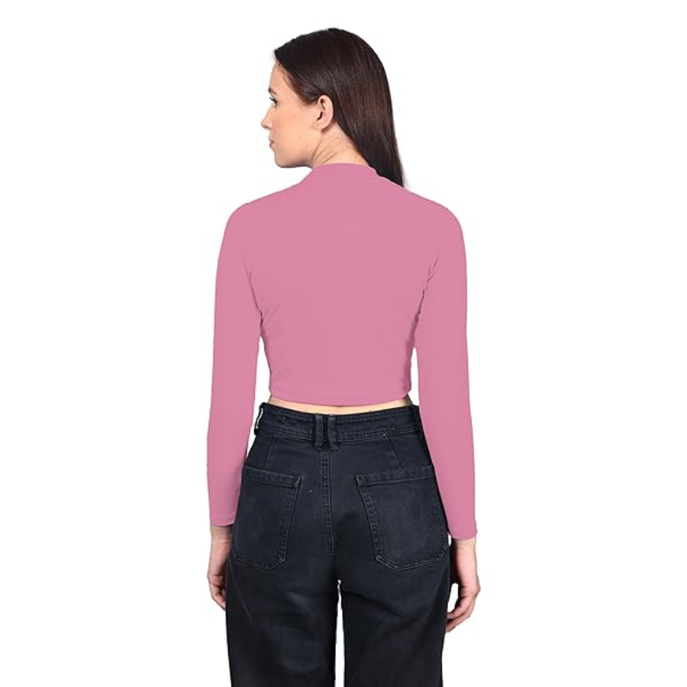 Women High Neck Onion Pink Crop Top - Image 2