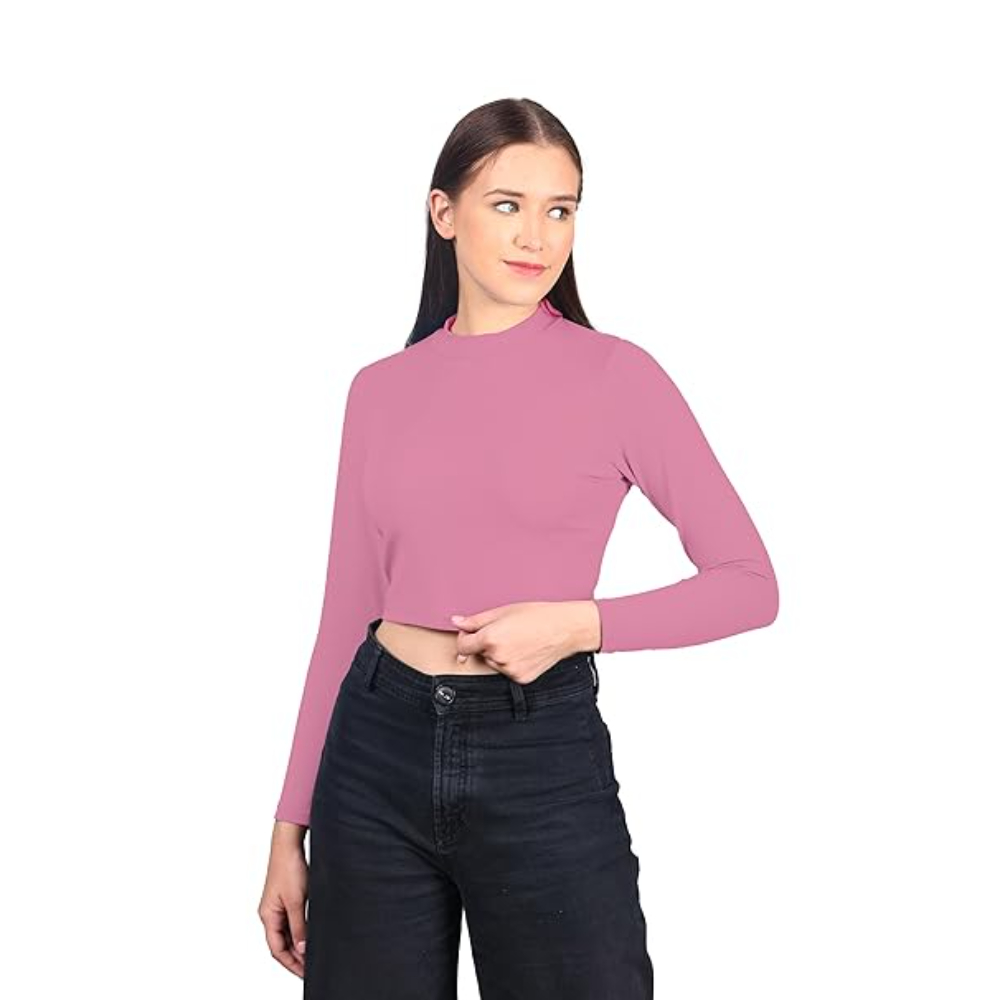 Women High Neck Onion Pink Crop Top