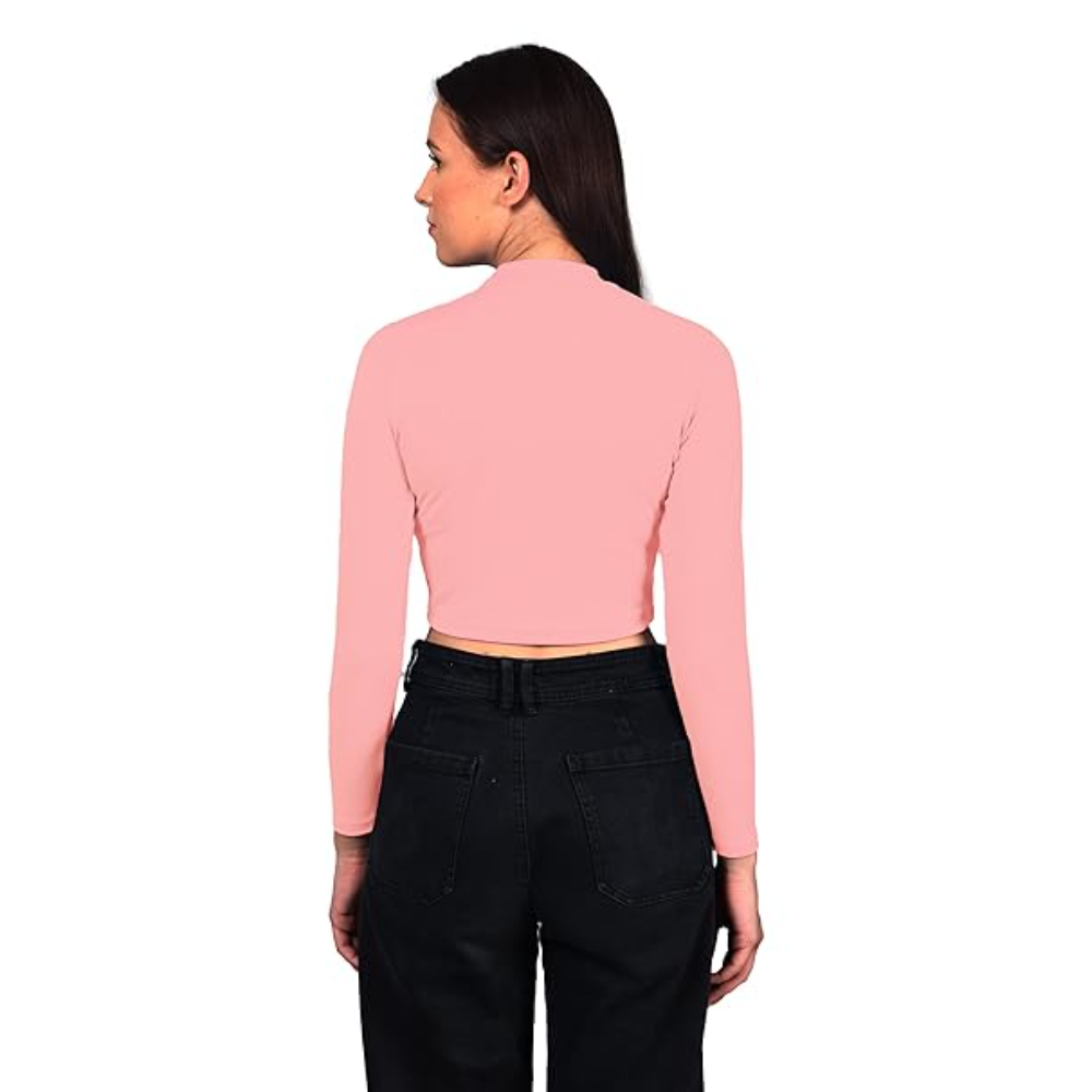 Women High Neck Pink Crop Top - Image 2