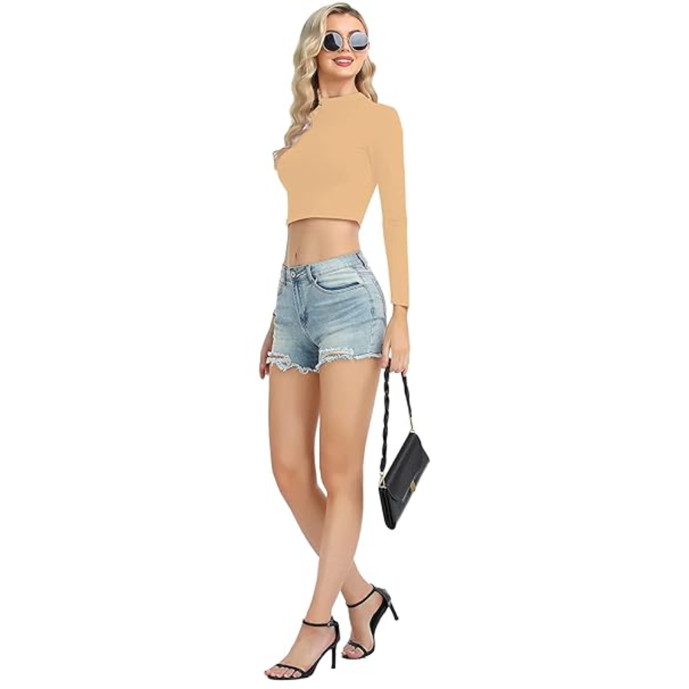 Women High Neck Skinny Crop Top - Image 3