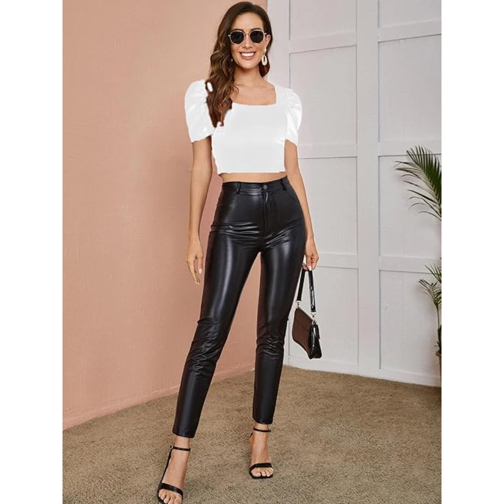Women Puff Sleeve White Crop Top - Image 3