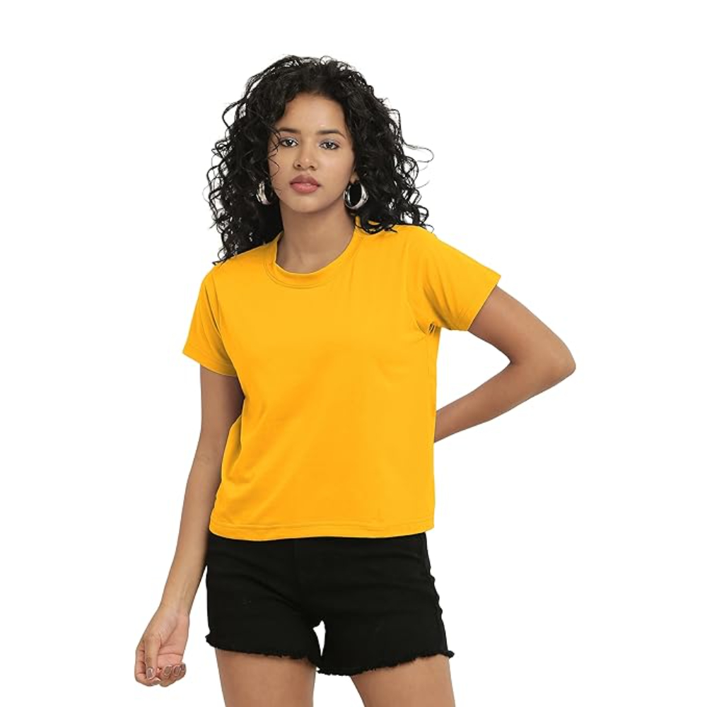 Women Stylish Plain Mustard Crop Top - Image 3