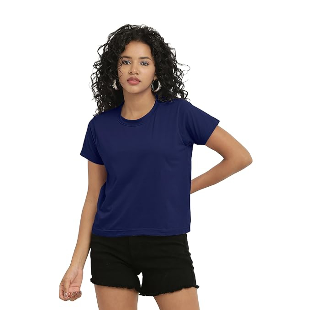 Women Stylish Plain Navy Blue Crop Top - Image 3