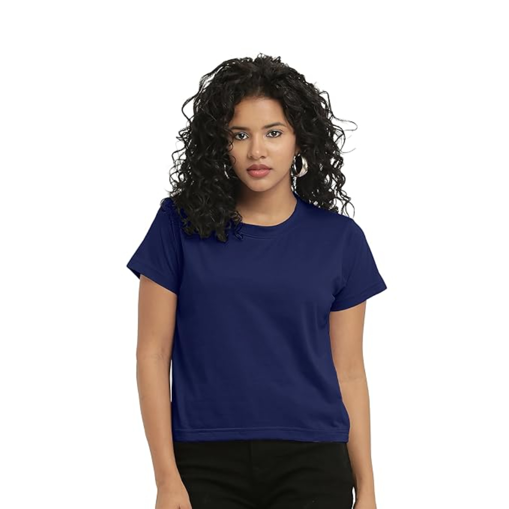 Women Stylish Plain Navy Blue Crop Top