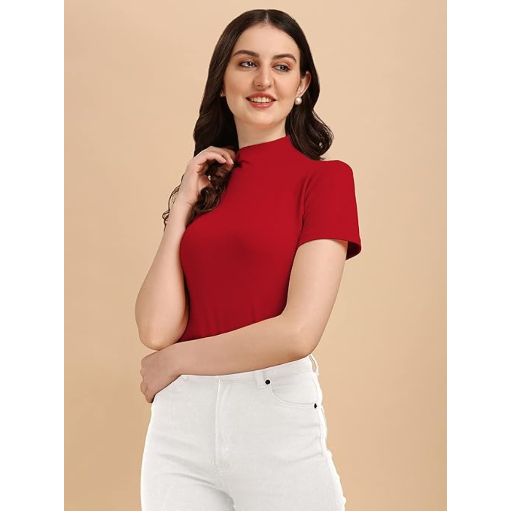 Women's Casual Solid Maroon Top - Image 2