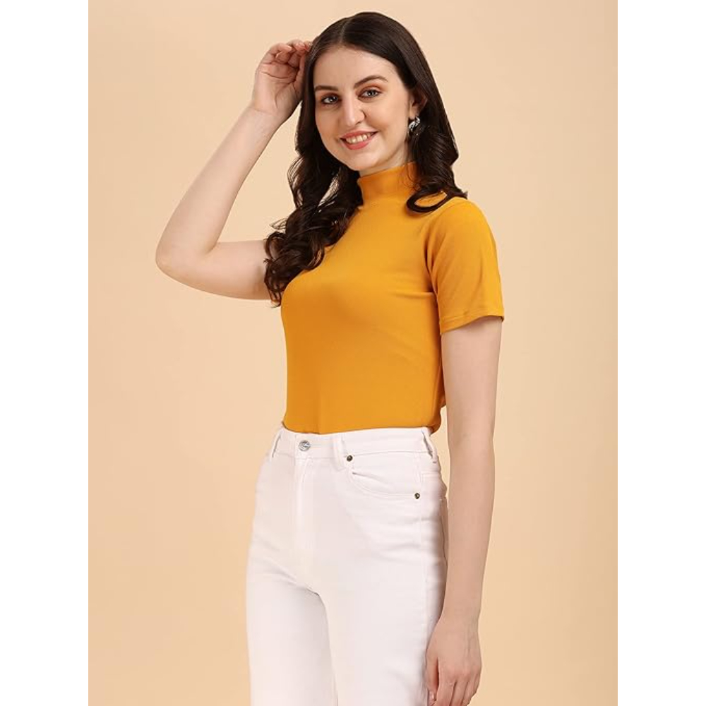 Women's Casual Solid Mustard Top - Image 3