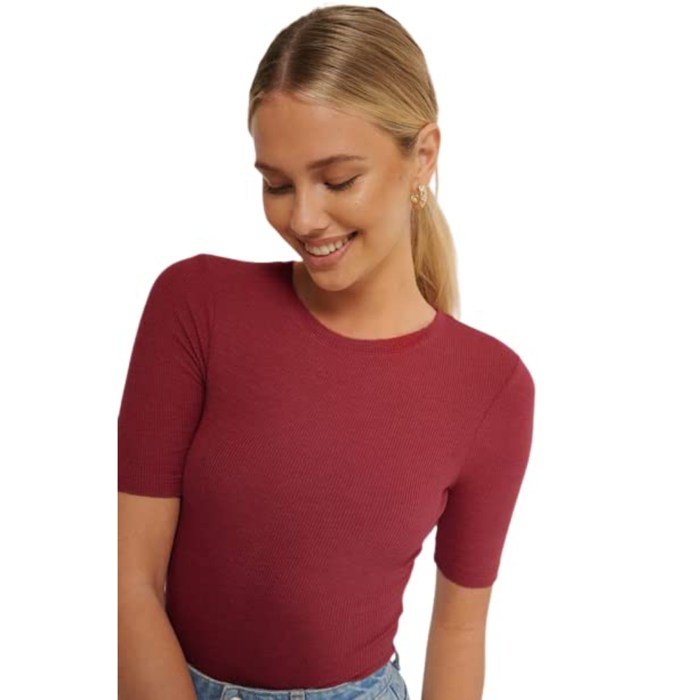 Women Round Neck Solid Maroon Top