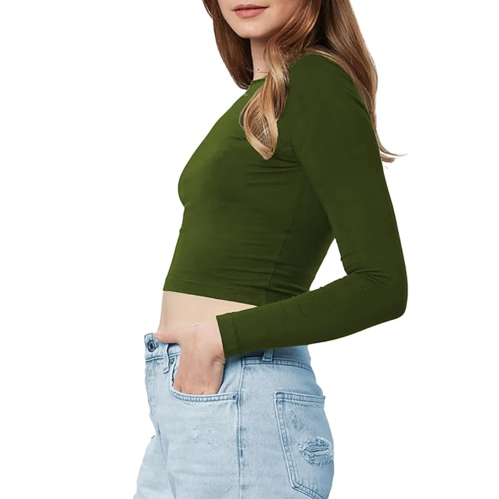 Women Cotton Boat Neck Green Top - Image 3