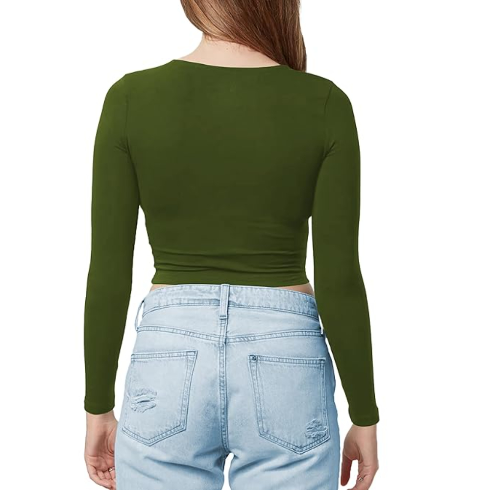 Women Cotton Boat Neck Green Top - Image 2