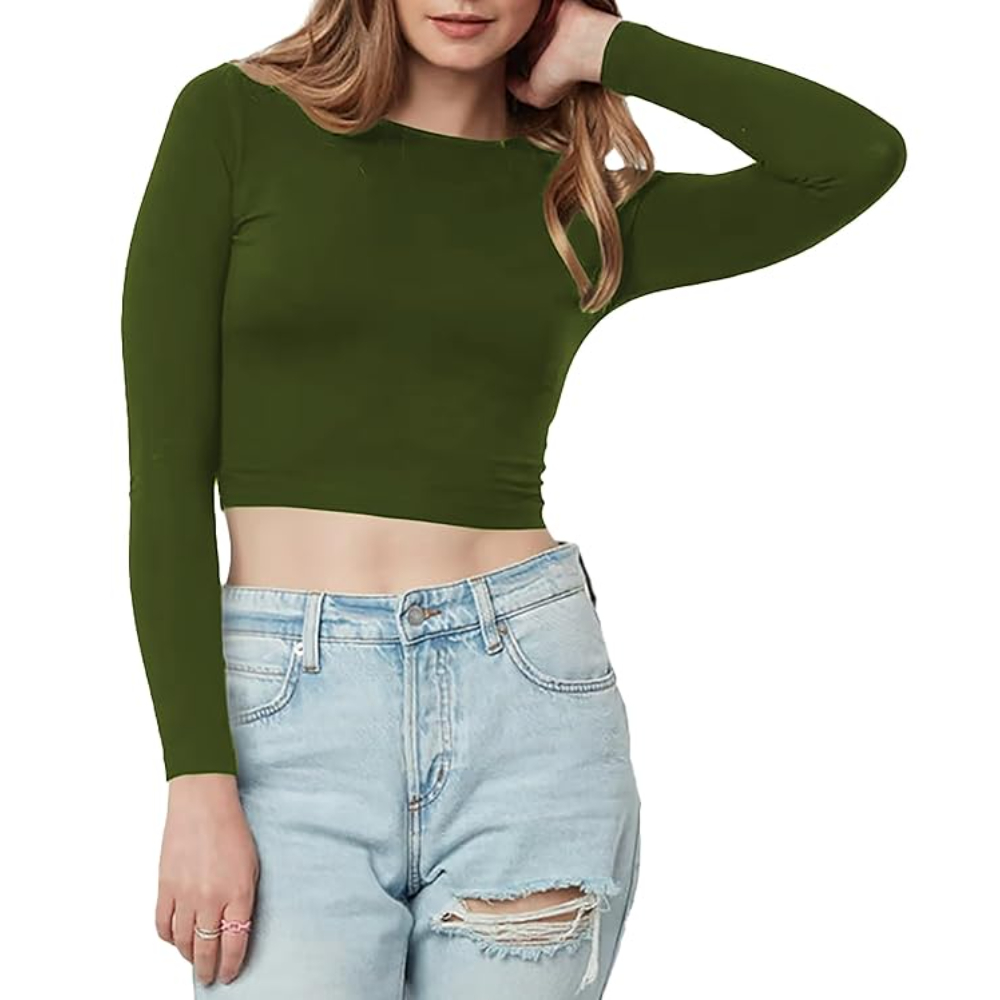 Women Cotton Boat Neck Green Top