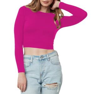Women Cotton Boat Neck Dark Pink Top