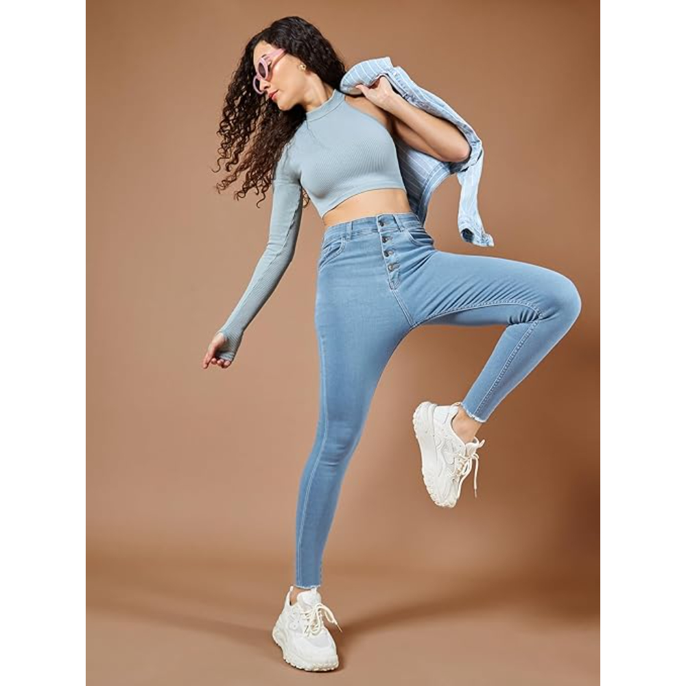 Women Skinny Regular Blue Jeans - Image 3