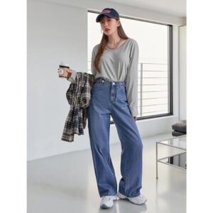 Womens High Rise Wide Blue Jeans