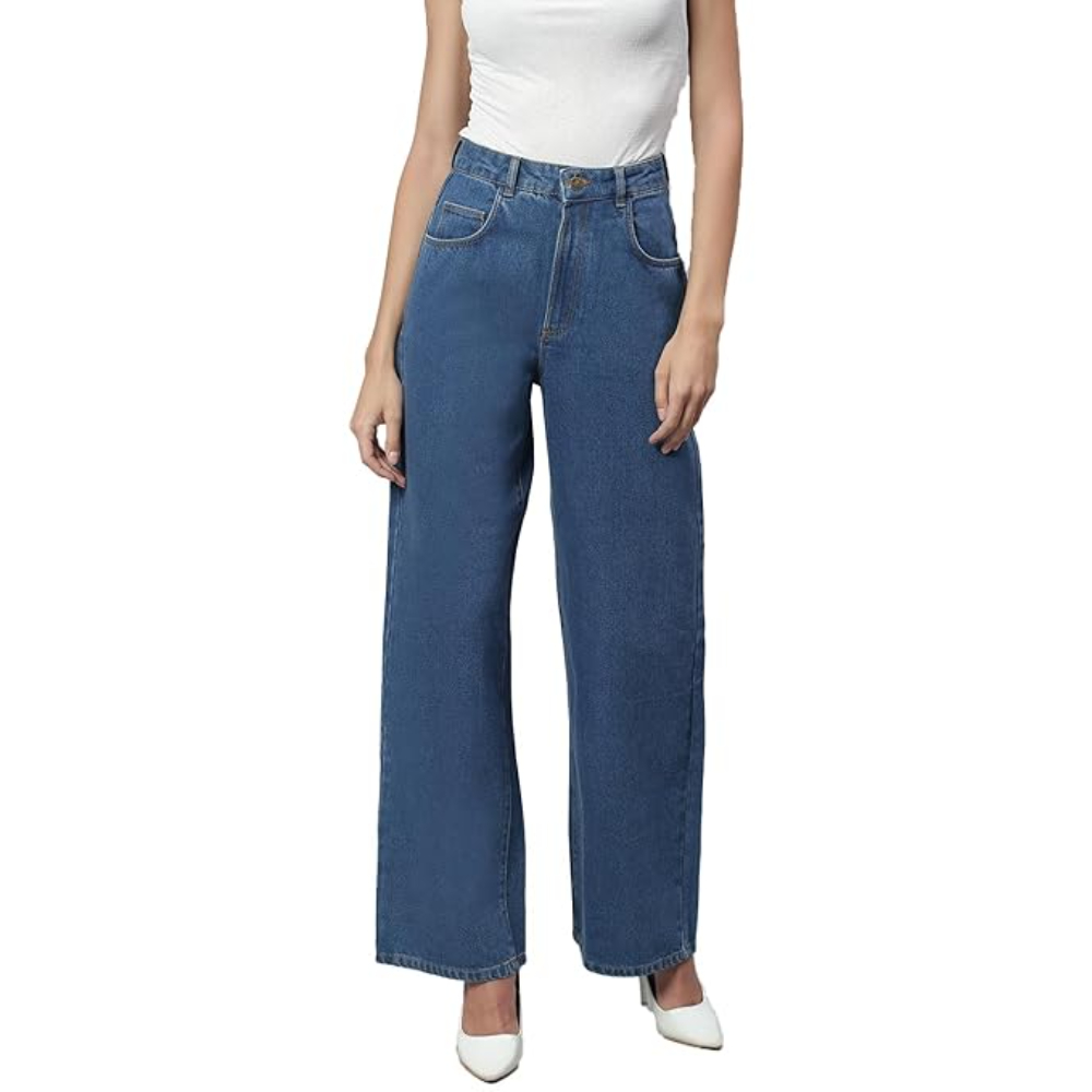 Womens High Rise Wide Light Blue Jeans - Image 3