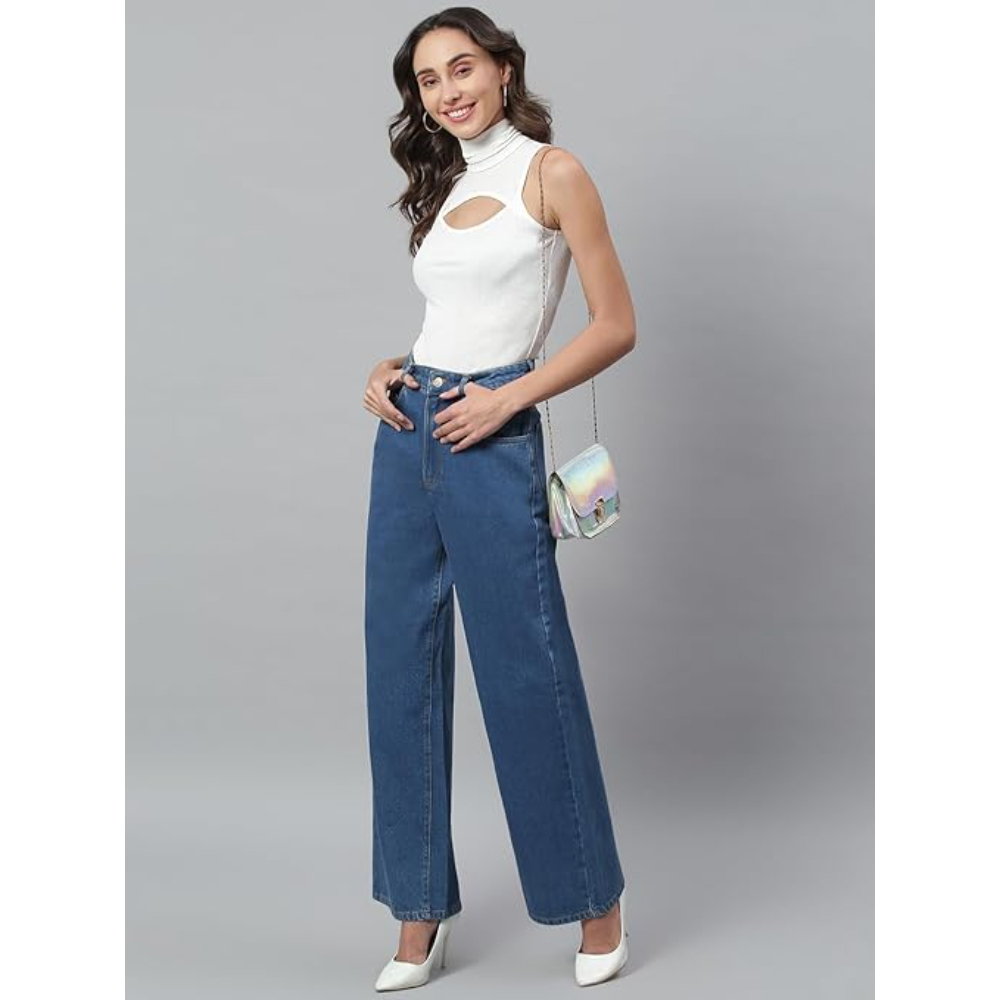 Womens High Rise Wide Light Blue Jeans