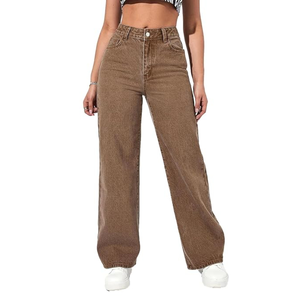 Womens High Rise Wide Brown Jeans - Image 3