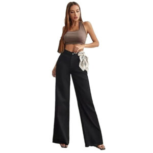 Womens High Rise Wide Dark Black Jeans