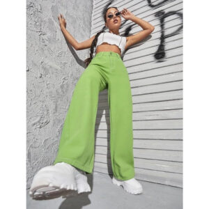Womens High Rise Wide Parrot Green Jeans
