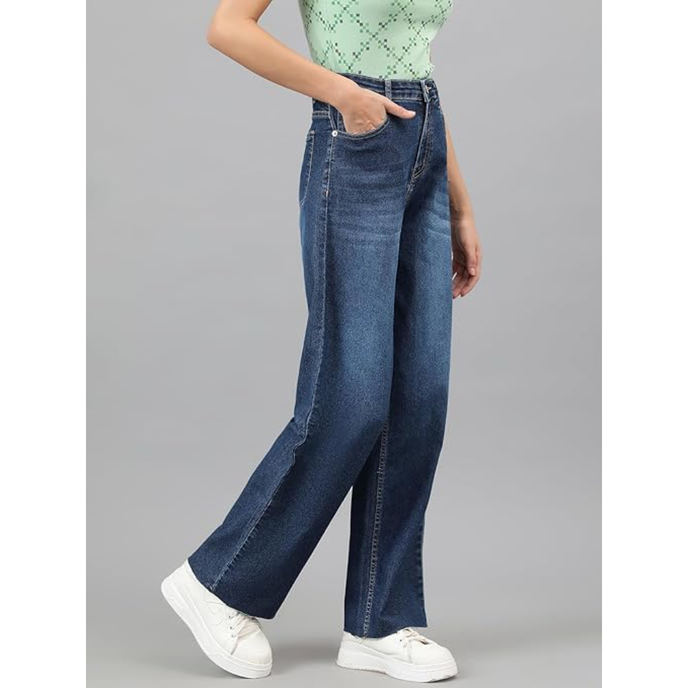 Womens High Rise Wide Mid Blue Jeans - Image 3