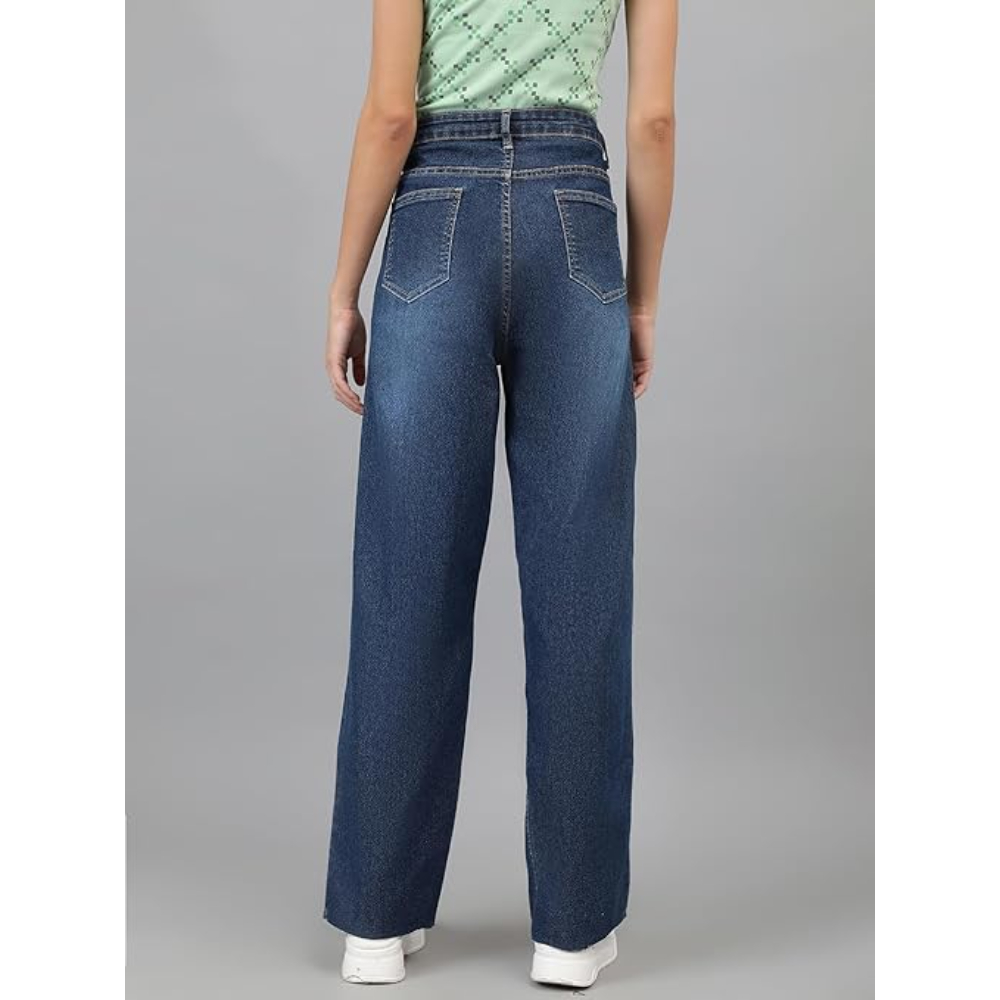 Womens High Rise Wide Mid Blue Jeans - Image 2