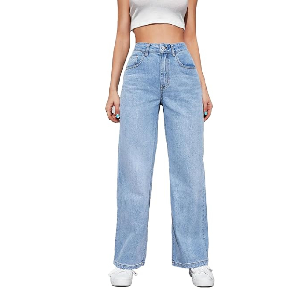 Womens High Rise Wide Sky Blue Jeans - Image 3