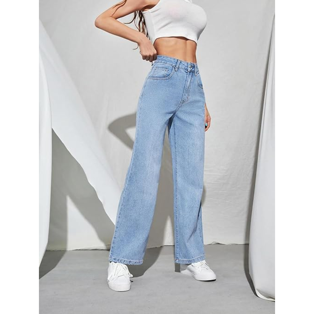 Womens High Rise Wide Sky Blue Jeans - Image 2