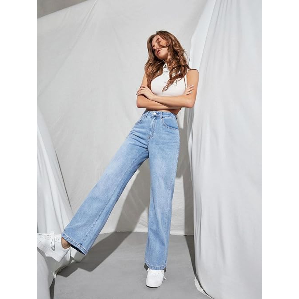 Womens High Rise Wide Sky Blue Jeans