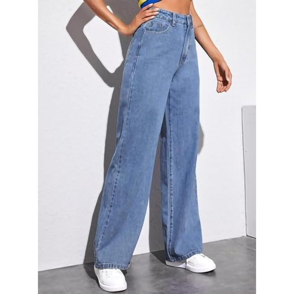 Womens High Rise Wide Fade Blue Jeans - Image 2