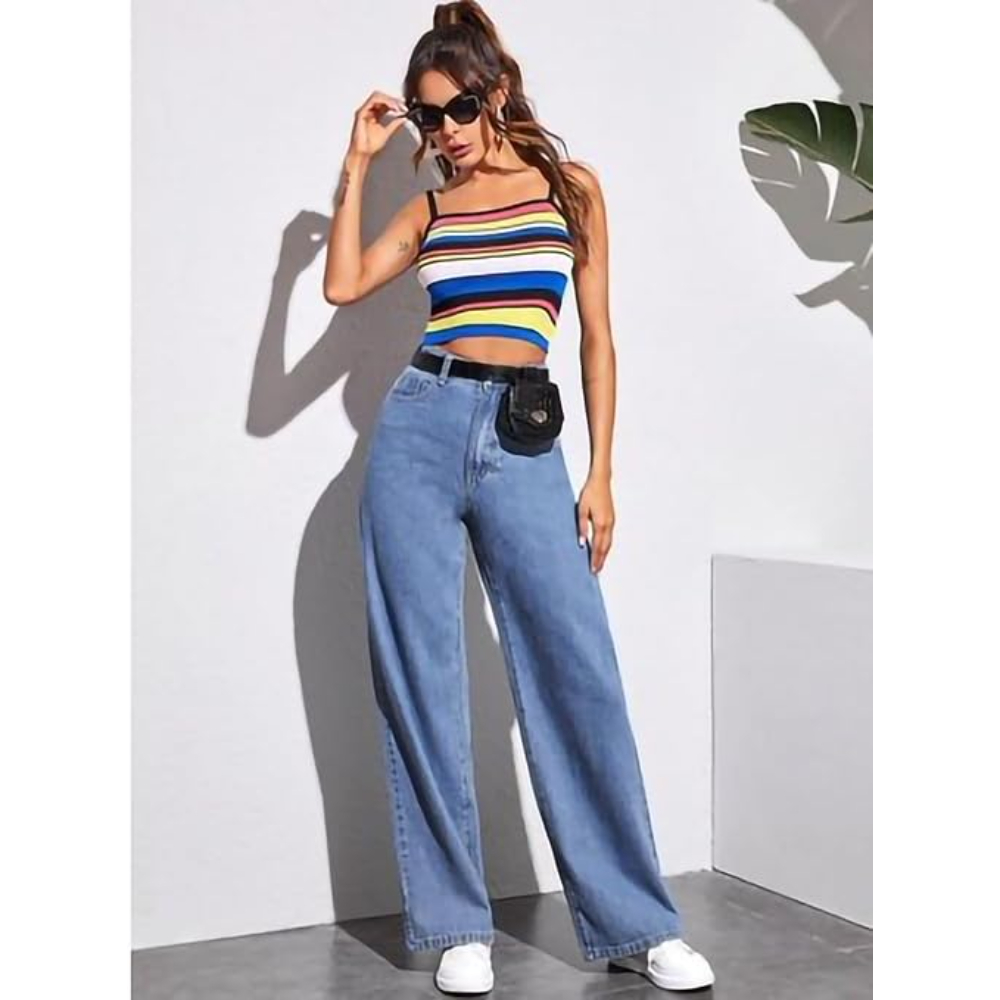 Womens High Rise Wide Fade Blue Jeans