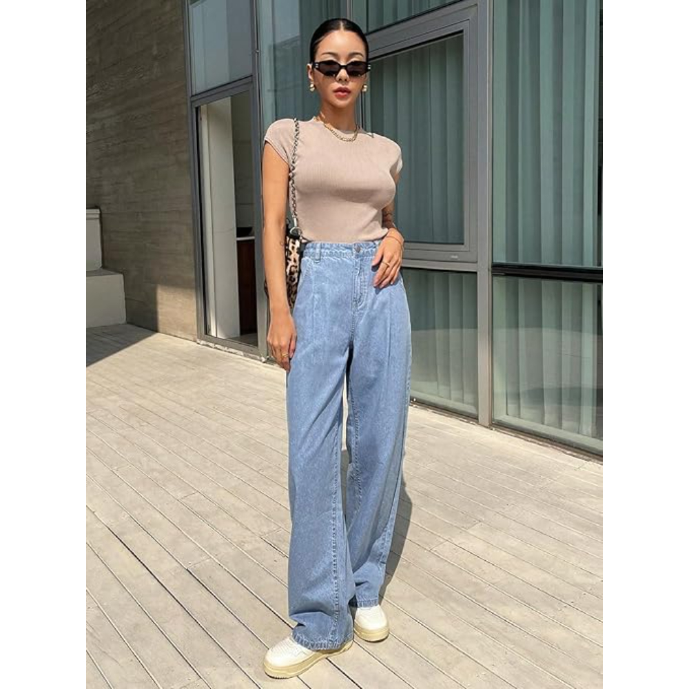 Women High Waisted Sky Blue Jeans