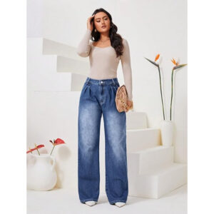 Women High Waisted Faded Blue Jeans