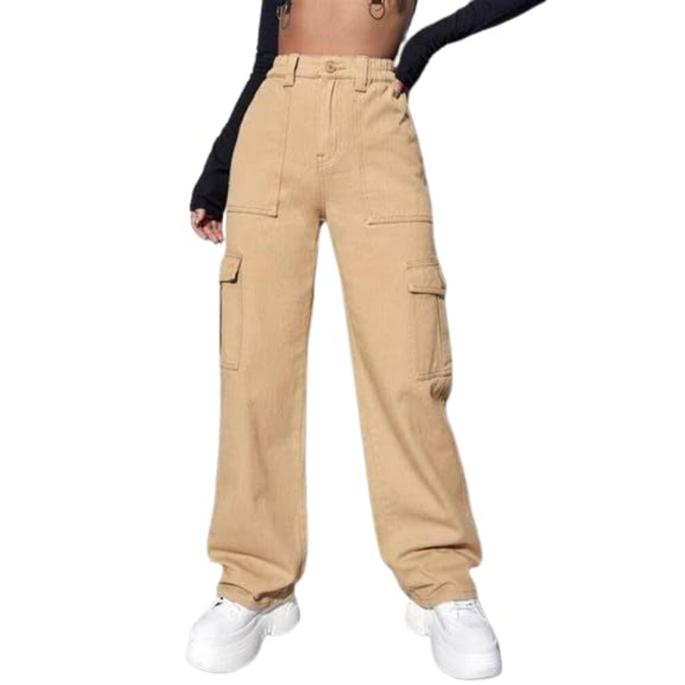 Women High Waist Cargo Chiku Jeans
